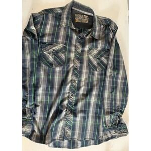 Realtree Shirt Mens Size XL Green Blue Plaid Snap Button Up Long Sleeve Casual